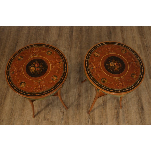 Traditional 1930s Adams Style Hand Painted Satinwood Side Tables - A Pair For Sale - Image 3 of 13