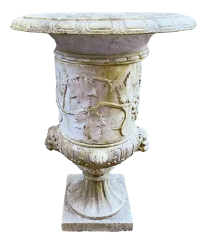 Urn Antique Marble Carved Grapevine and Lions Head Design