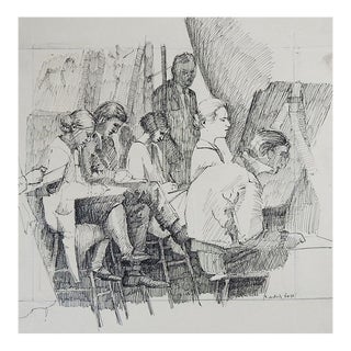 1928 Art Class Pen and Ink Drawing For Sale