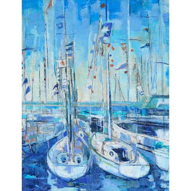 American Harbor in Blue - Abstracted Landscape by Martha Scurlock For Sale - Image 3 of 5