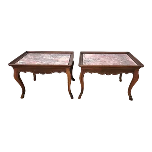 Vintage Louis XV Pink Variegated Marble-Top Coffee Tables - A Pair