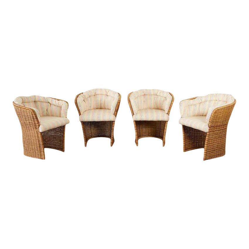 Vintage Organic Modern Wicker Tulip Chairs Set Of 4 Chairish