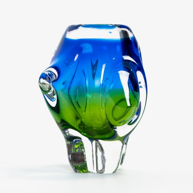 Mid-Century Modern 1960s Czech Art Glass Blue-Green Vase by Chribska Glassworks For Sale - Image 3 of 9