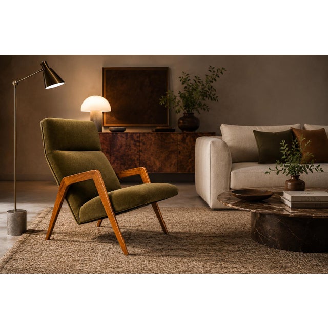 This elegant 1950s armchair by&nbsp;Pierre Weckx exemplifies the inventive craftsmanship and modernist clarity that...