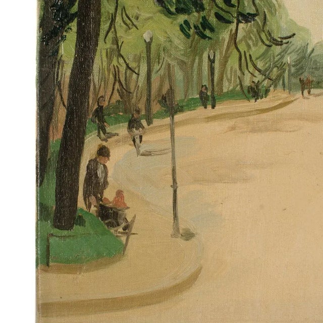 Textile Early 20th Century "Promenade" Impressionist Park Scene Painting by Francois Lanos For Sale - Image 7 of 11