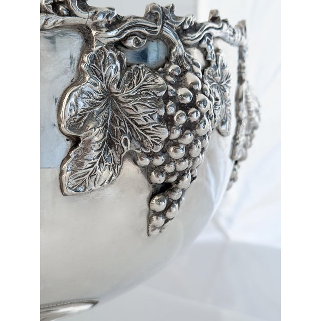 Late 19th Century Large English Silver Punch Bowl Centerpiece With Relief of Grapes For Sale - Image 5 of 8