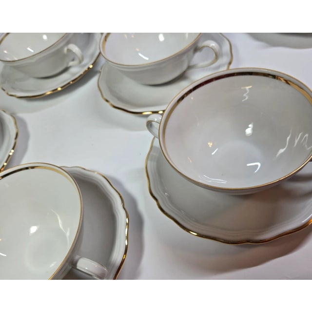 Cream Gold Rimmed Cream Soup Cup and Saucer Set- Set of Sixteen For Sale - Image 8 of 12