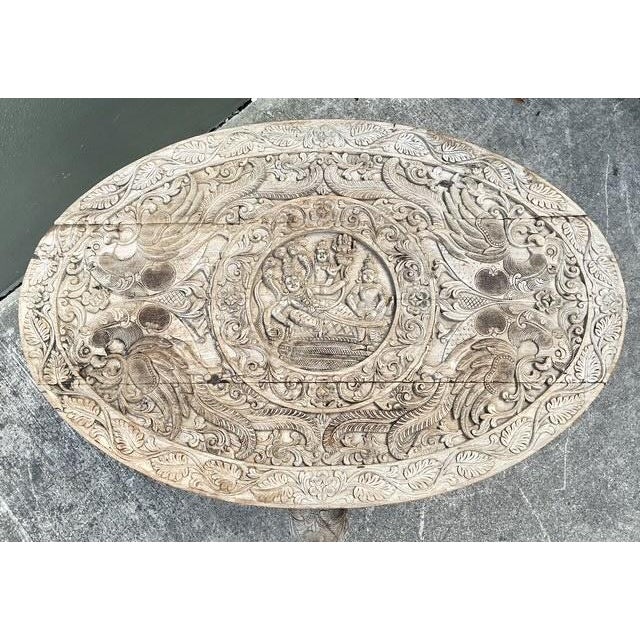 Tan Vintage Hand Carved Elephant Side Table For Sale - Image 8 of 13