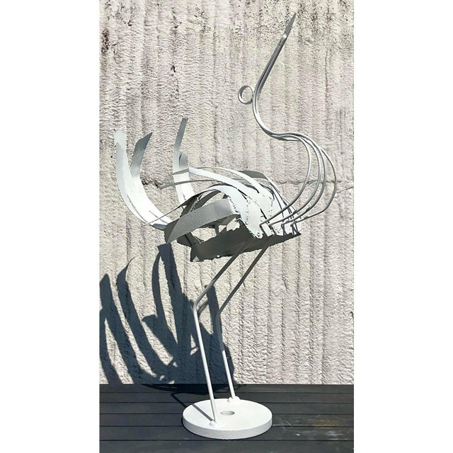 Mid-Century Modern Vintage Boho Monumental Wrought Iron Crane Sculpture For Sale - Image 3 of 6