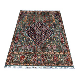 Green Persian Qashqai Cypress Tree Hand-Knotted Wool Rug - 5' X 6'6 For Sale