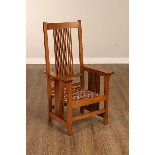 Stickley Mission Collection Set Of Six Oak High Back Spindle Dining Chairs For Sale - Image 17 of 18