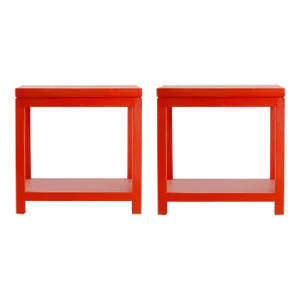 Pair of Carl Springer Style Red Raffia Side Tables