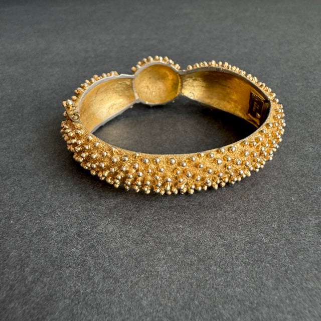 Monet Vintage Monet Hinged Bangle Bracelet Textured Gold Tone Statement For Sale - Image 4 of 12