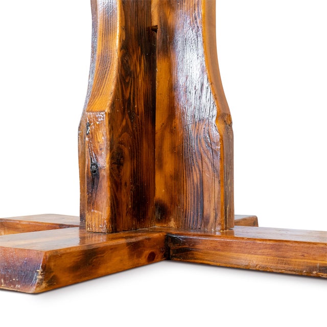 1980s Vintage Knotty Pine Pedestal Table With Rope Edge Detail For Sale - Image 5 of 16