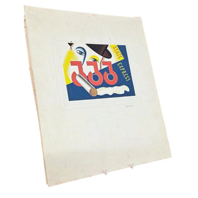 Paper Hand-Painted State Express 555 Cigarettes Pictorial from Beaven, 1920s For Sale - Image 7 of 7