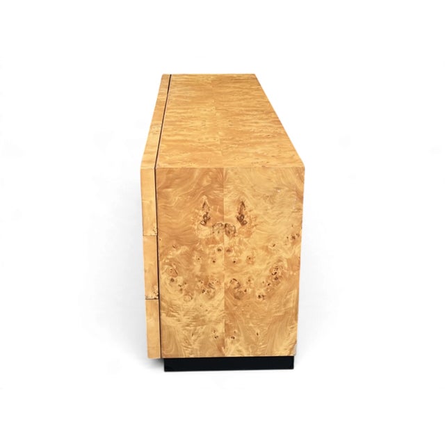 Wood Vintage 1970s Hollywood Regency Burl Wood Eight-Drawer Dresser With Black Base For Sale - Image 7 of 13