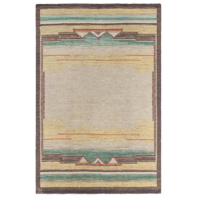 Doris Leslie Blau Vintage Scandinavian Geometric Light Beige Carpet Pile For Sale