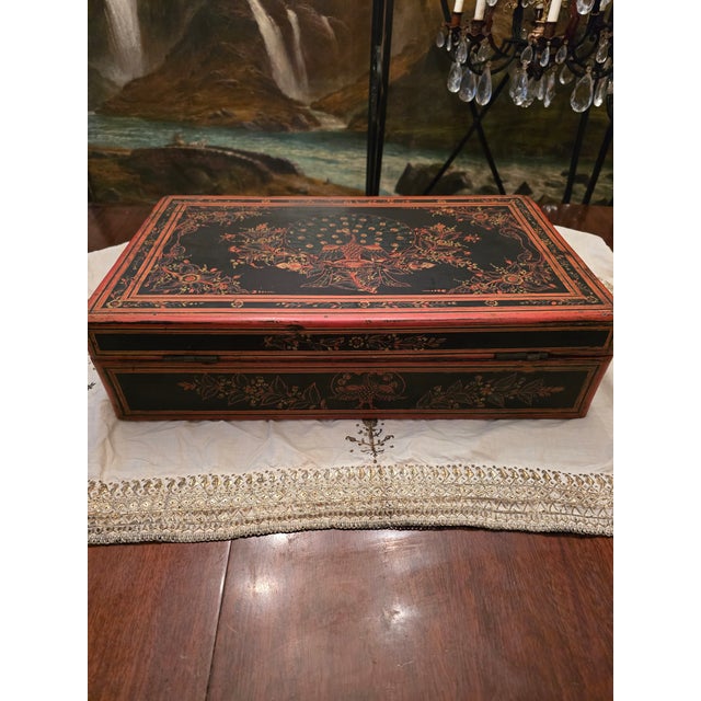Antique Chinese Red Lacquered Large Peacock Box For Sale - Image 10 of 16