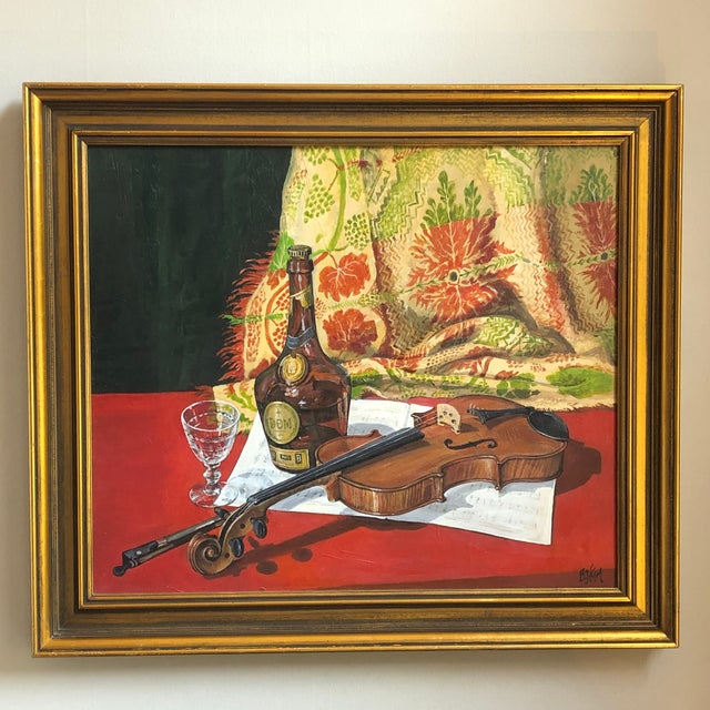 Early 20th Century Early 20th-Century Acrylic on Canvas Music-Themed Still Life, Framed For Sale - Image 5 of 12