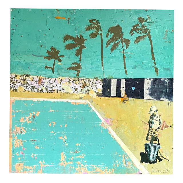Dan Parry-Jones, Girls, Pool and Palm Trees, 2025, Mixed Media, Framed For Sale