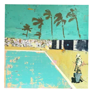 Dan Parry-Jones, Girls, Pool and Palm Trees, 2025, Mixed Media, Framed