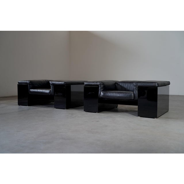 Animal Skin All Black Brigadier Chairs by Cini Boeri for Knoll International, 1980s, Set of 2 For Sale - Image 7 of 10