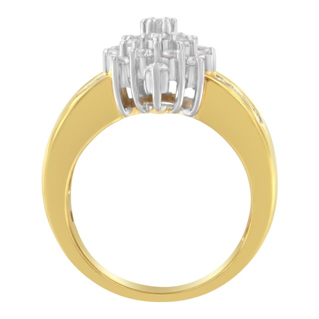 Elegant and timeless, this gorgeous 10K yellow gold diamond cocktail ring features 1.0 carat total weight of diamonds with...