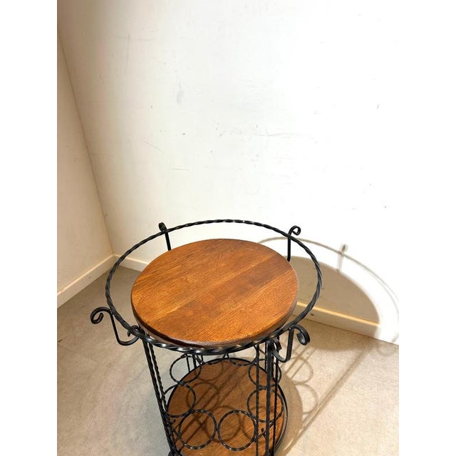 Iron & Wood Bar Cart with Bottle Holder & Serving Tray For Sale - Image 3 of 4