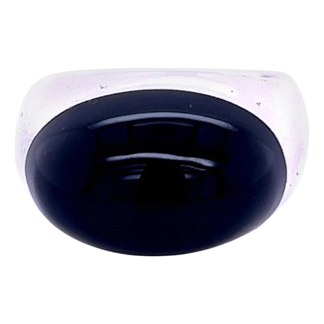 1990s Gucci Estate Black Onyx Ring Size 6.75 Sterling Silver 6 mm For Sale