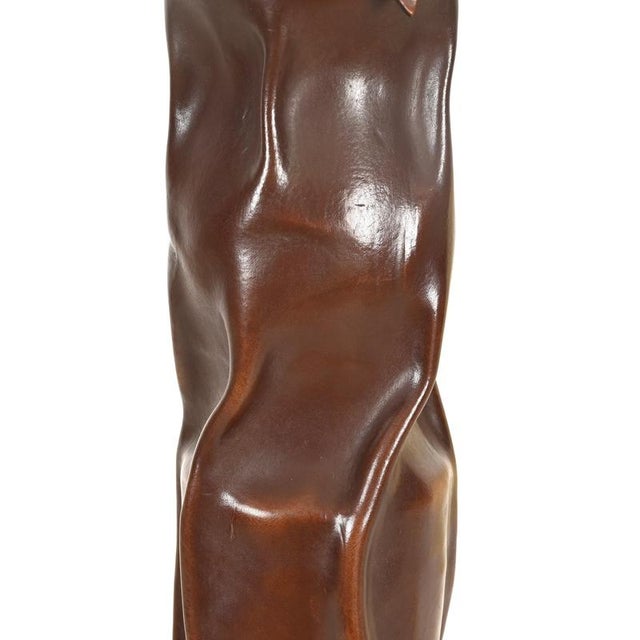 Large Italian Sculptural Table Lamp in Curved Leather and Parchment, 1970s For Sale - Image 13 of 15