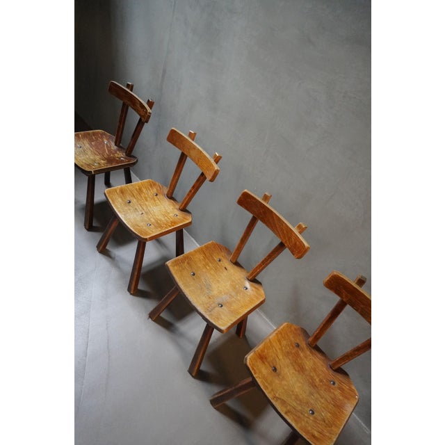 Vintage French Brutalist Wooden Chairs, 1950s, Set of 4 For Sale - Image 11 of 18