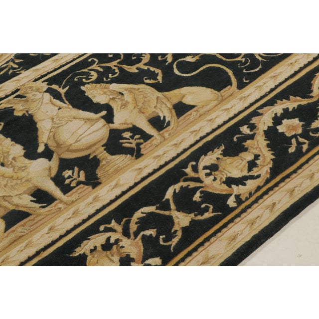 Rug & Kilim’s European Tudor Style Flat Weave in Black With Gold Pictorial Patterns For Sale In New York - Image 6 of 9