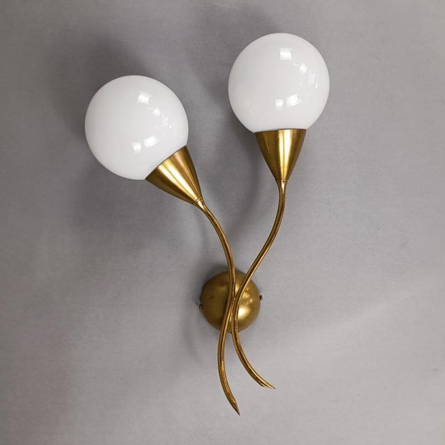Metal Brass and Glass Wall Lamps, 1950s, Set of 3 For Sale - Image 7 of 13