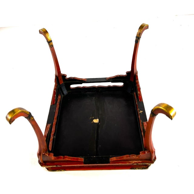 Late 19th Century Small Antique Japanese Red Lacquer Stand For Sale - Image 5 of 7
