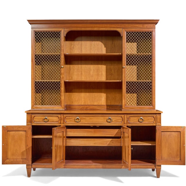 Late 20th Century Kindel Furniture French Regency Fruitwood Breakfront Bookcase Cabinet Credenza For Sale - Image 9 of 18