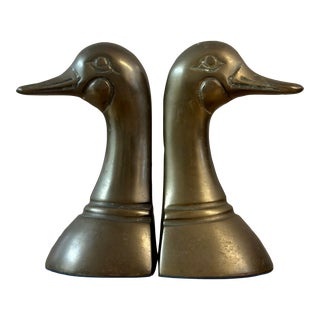 Vintage Brass Duck Head Bookends For Sale