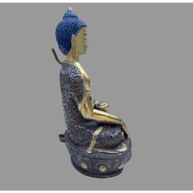 Tibetan Shakyamuni Buddha Gilt Bronze Statue Sealed Double Vajra 7.5” For Sale - Image 6 of 10