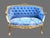Cornflower Blue 1950s French Louis XVI Blue Damask Gold Beech Settee For Sale - Image 8 of 12