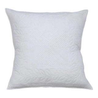 Vine Leaves White Quilted Pillow Cover For Sale