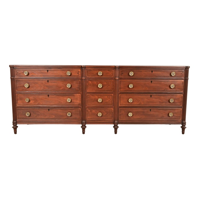 Kittinger French Regency Louis XVI Carved Mahogany Twelve-Drawer Dresser or Credenza, Newly Refinished For Sale