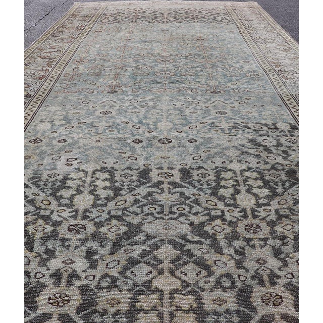 Sky Blue Antique Persian Malayer Gallery Rug With Light Blue Abrash Field Design For Sale - Image 8 of 13
