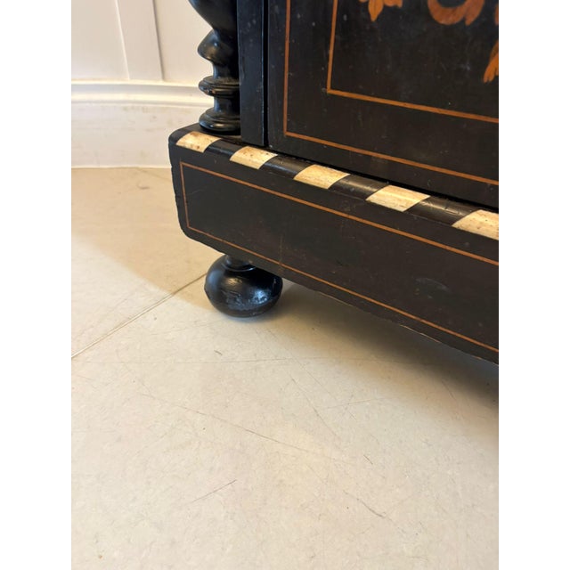 Wood Antique Victorian Floral Marquetry and Ebonised Side Cabinet, 1860 For Sale - Image 7 of 18