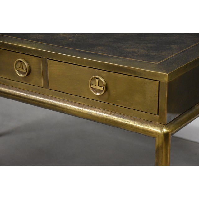 1970’s Mastercraft Brass and Leather Top Desk For Sale - Image 10 of 12