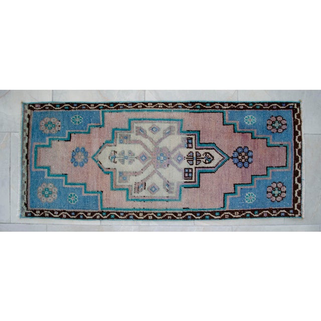 Vintage Small Rug Runner Hand Made Mat Turkish Rug Enrty Decor Bath Mat- 1′8″ × 4′1″ For Sale - Image 11 of 13