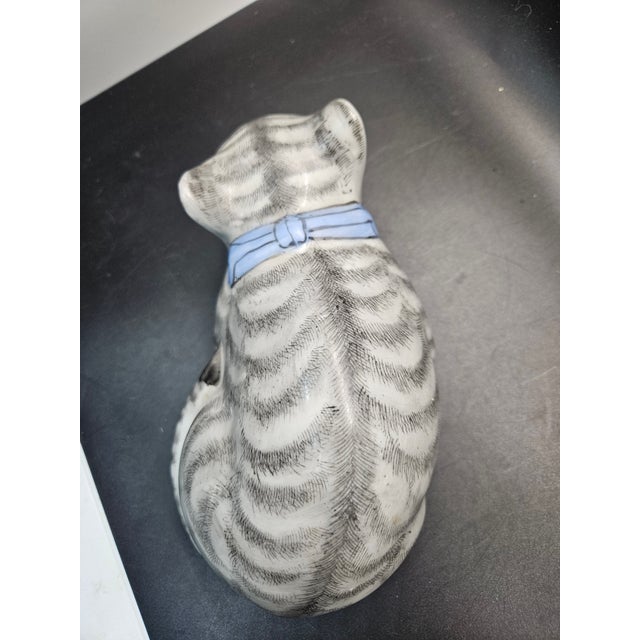 Vintage Chinese Porcelain Hand-Painted Cat Figurine For Sale - Image 4 of 5