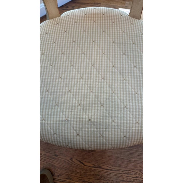 Set of 7 French Louis XVI Style Oval Back Dining Chairs – Distressed Painted Finish & Quilted Upholstery For Sale - Image 14 of 16