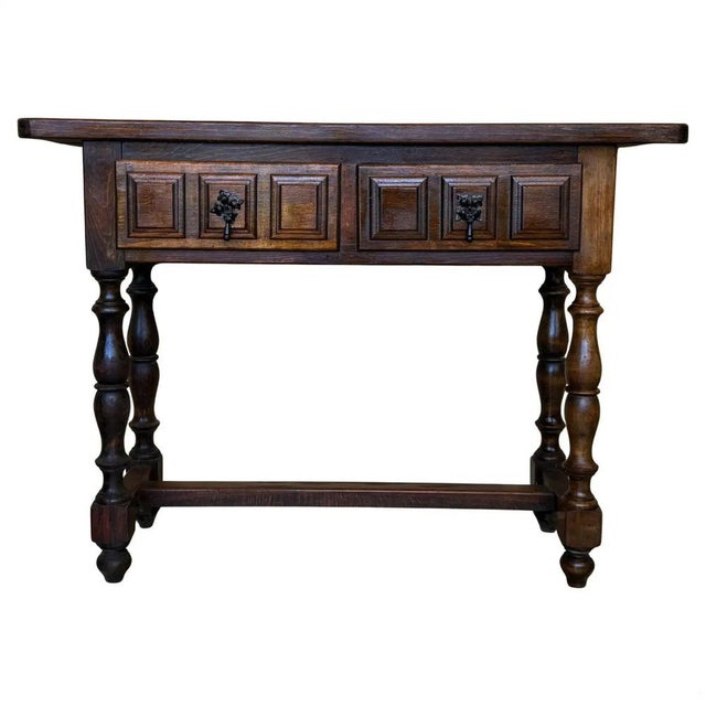 Spanish Console Table with Carved Drawers, 1940s For Sale - Image 9 of 9