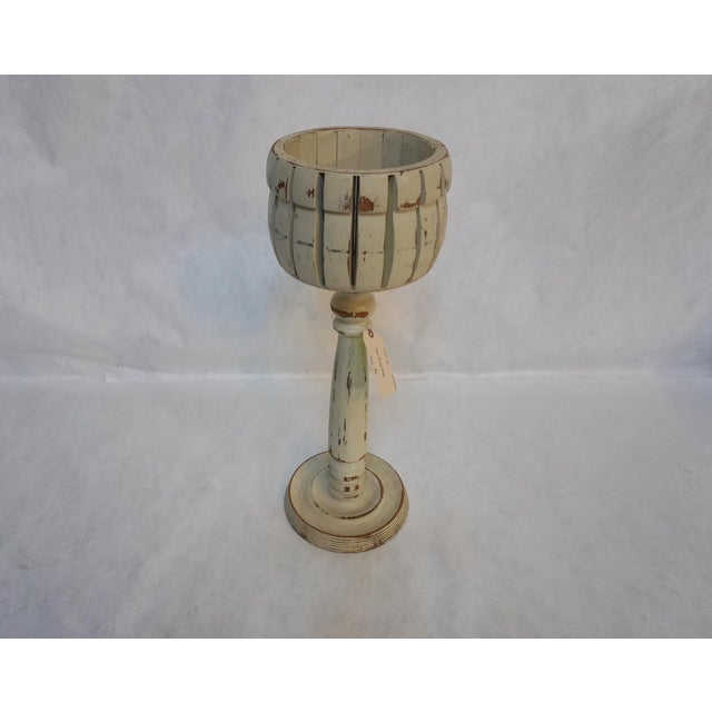 Vintage Painted Pedestal Plant Stand / Planter Wood plant stand, painted in an antiqued style. The wood shows through in...