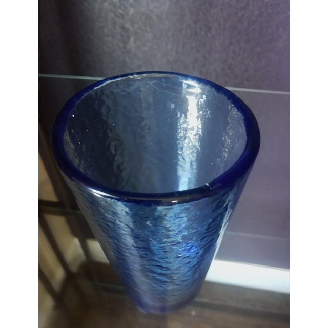 1990s Vintage Cobalt Blue Recycled Glass Tumbler – 1990s Handmade Art Glass | Coastal Barware For Sale - Image 5 of 6
