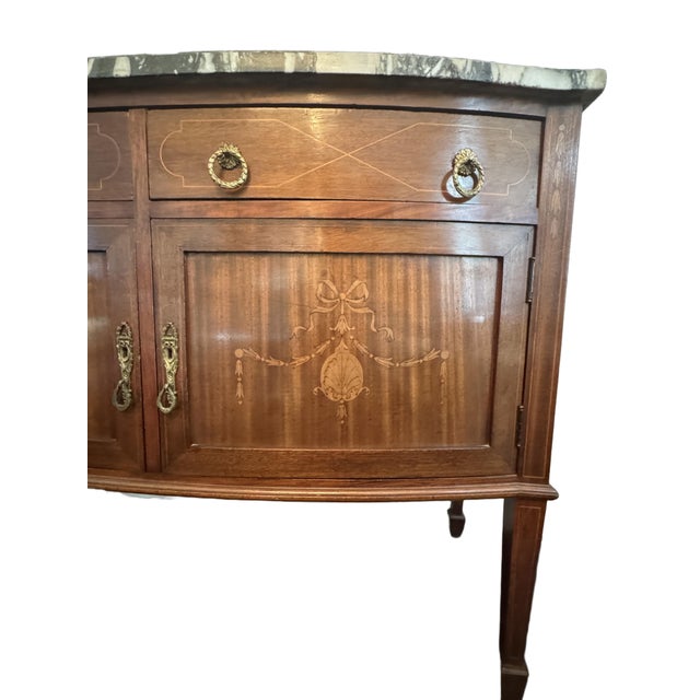 Antique French Louis XVI Demilune Mahogany Calacatta Viola Marble Top Buffet Sideboard Credenza For Sale - Image 4 of 18